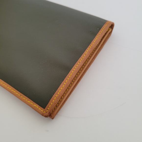 Hunting World Vintage Designer Tan Green Wallet Italian Retro Nylon Leather - Picture 11 of 11